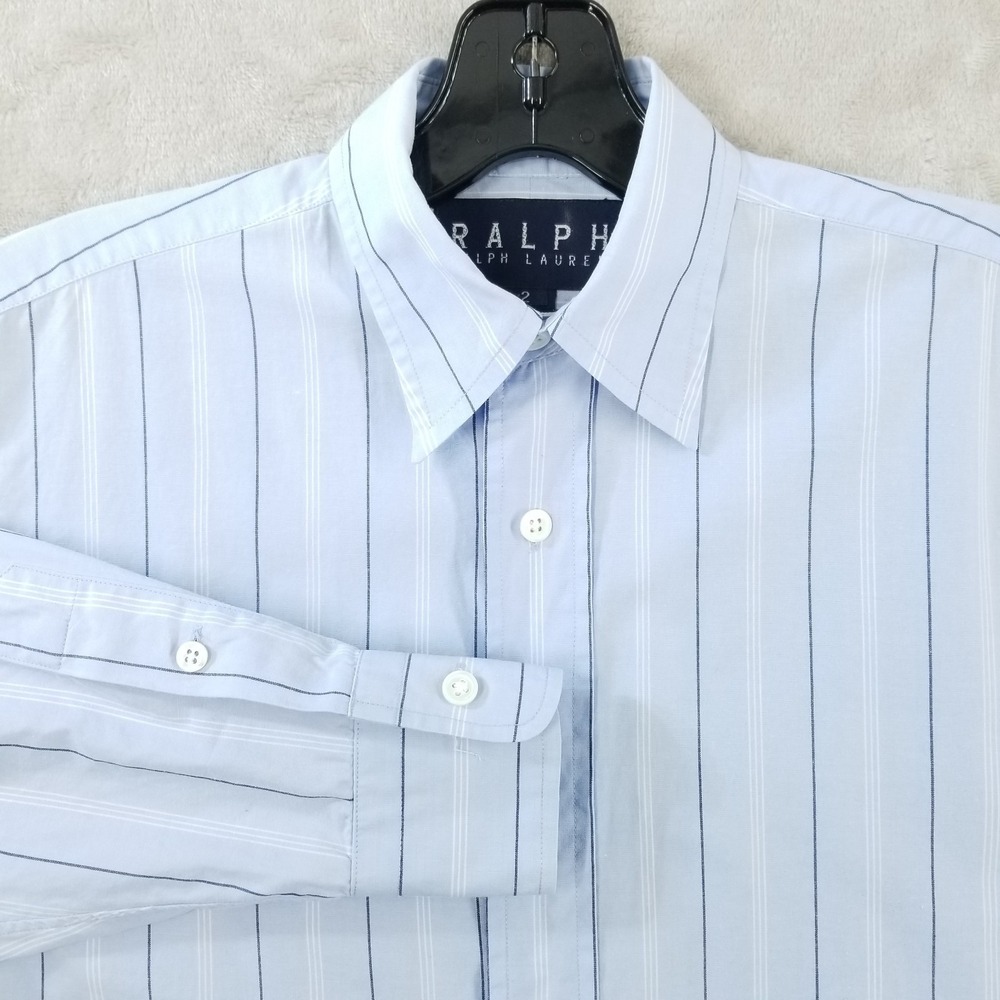 Ralph Lauren Blouse Women 2 Blue Stripe 100% Cotton Blue Label Classic Old Money